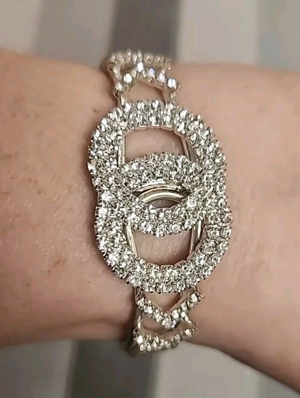 Silver Toned Bracelet Bangle Faux-Diamond Bling